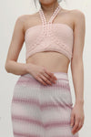 SWAYING/KNIT Crochet Halter Tube Top SW22SST60 Light Pink PS43
